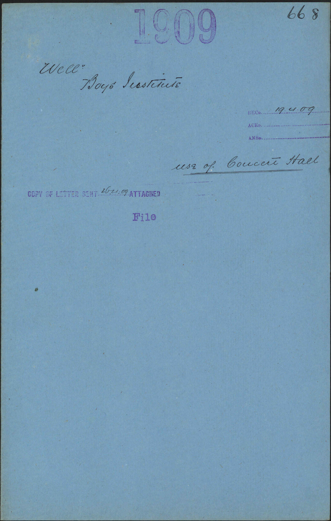 Use of Concert Hall - Wellington Boys Institute