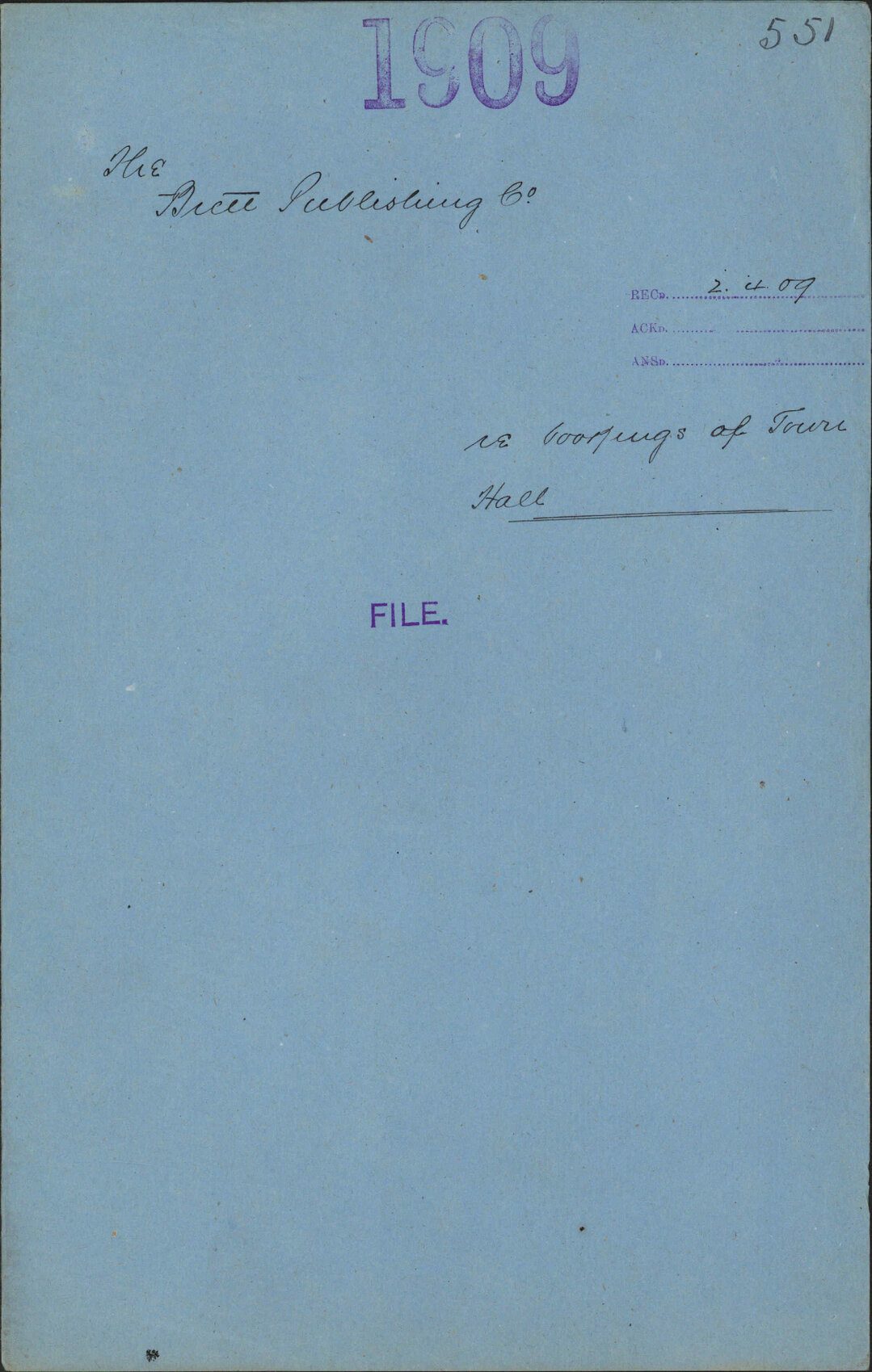 Re bookings of Town Hall - The Brett Publishing Co