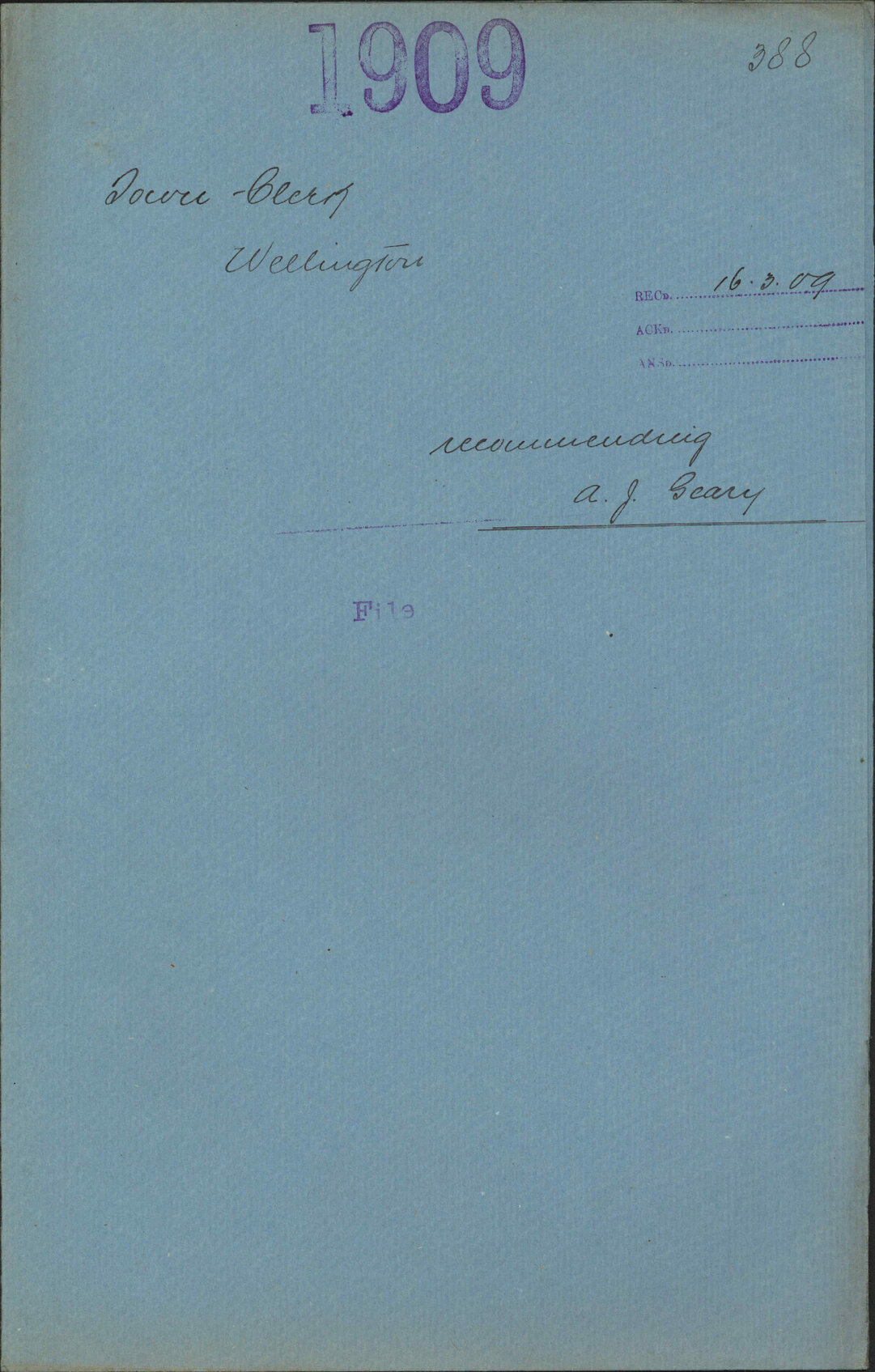 Recommending A J Geary - Town Clerk, Wellington