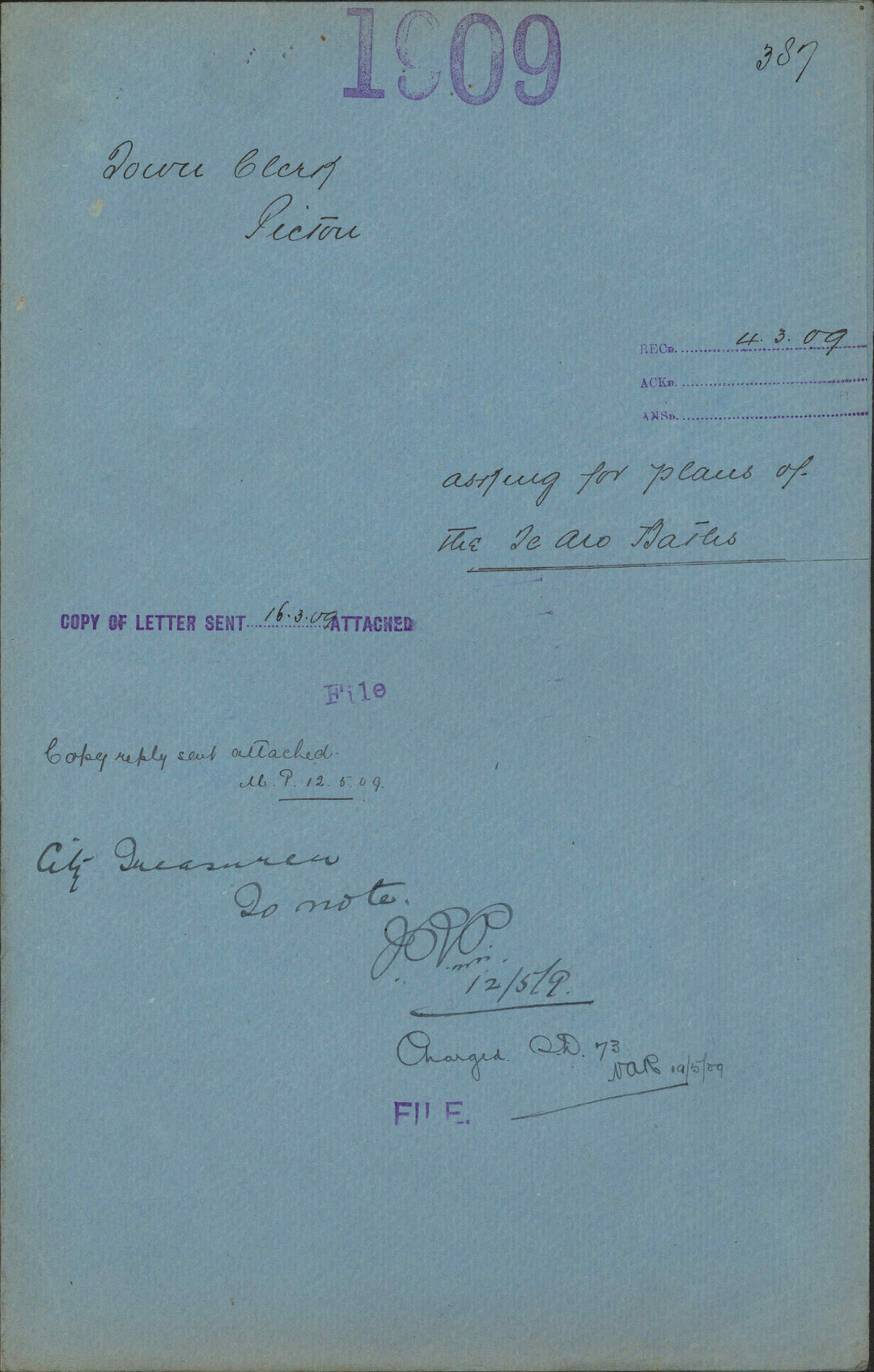 Asking for plans of the Te Aro Baths - Town Clerk, Picton