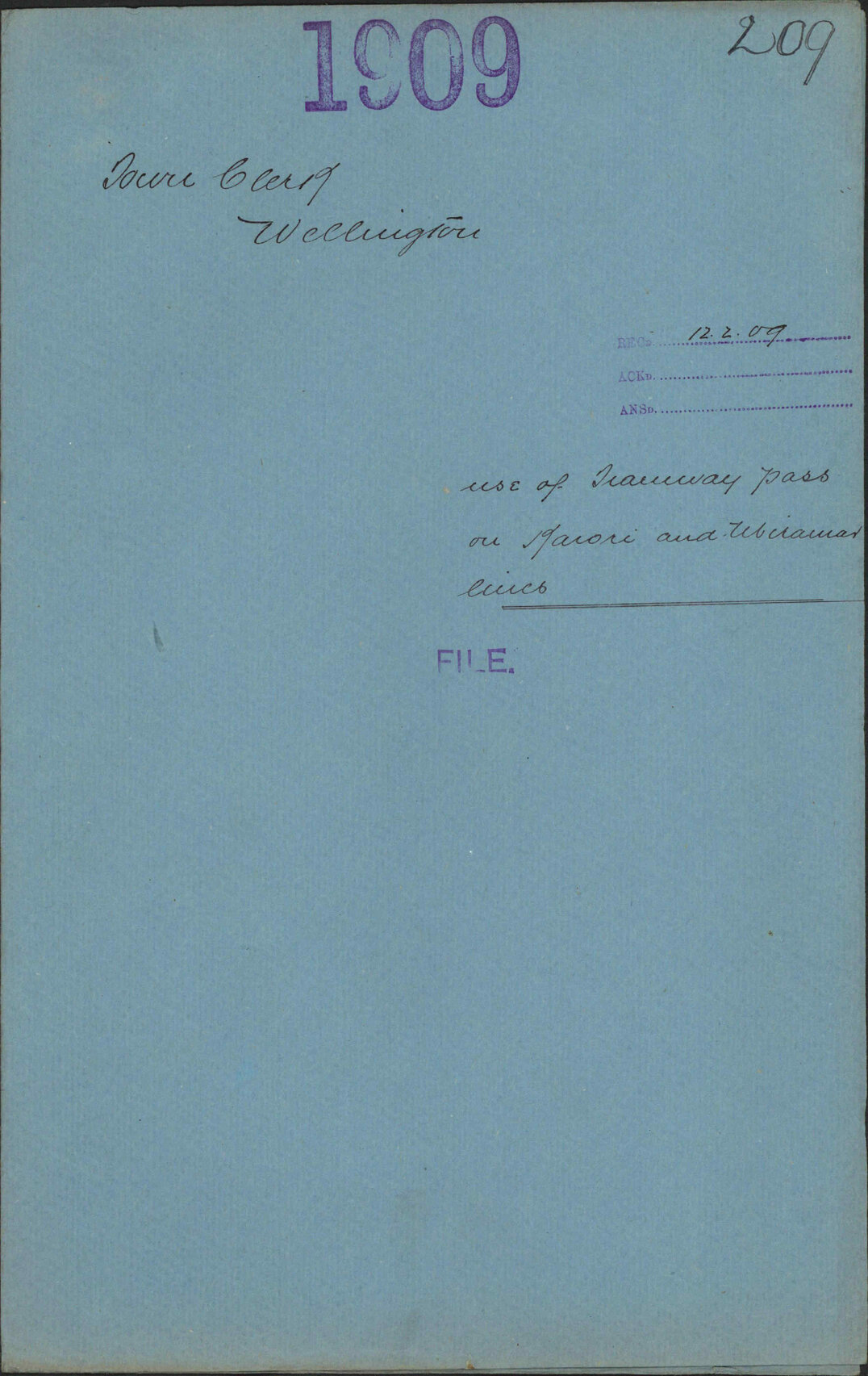 Use of Tramway pass on Karori and Miramar lines - Town Clerk, Wellington