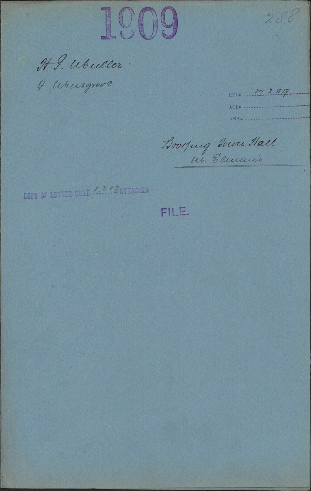 Booking Town Hall - H P Muller; F Musgrove