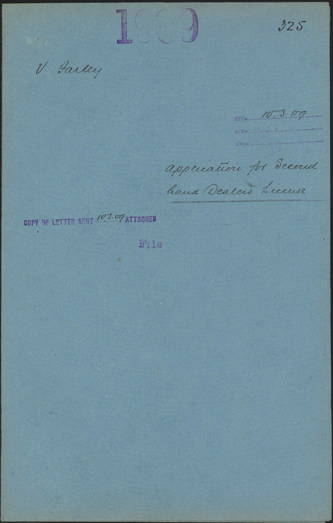 Application for Second-hand Dealers license - Valentine Farley