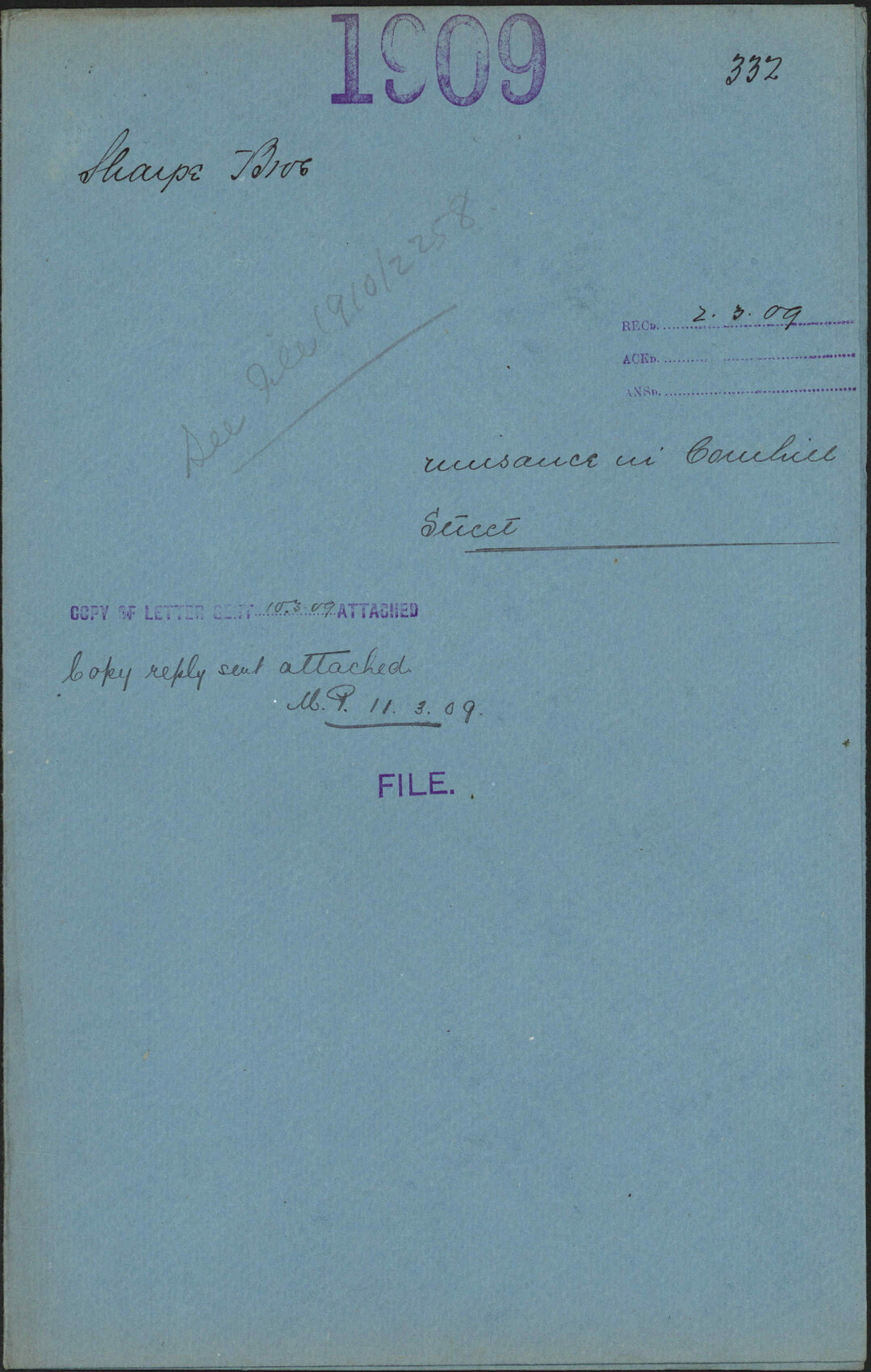 Nuisance in Cornhill Street - Sharpe Bros