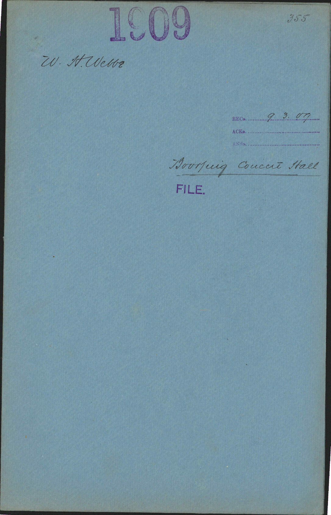 Booking Concert Hall - W H Webb