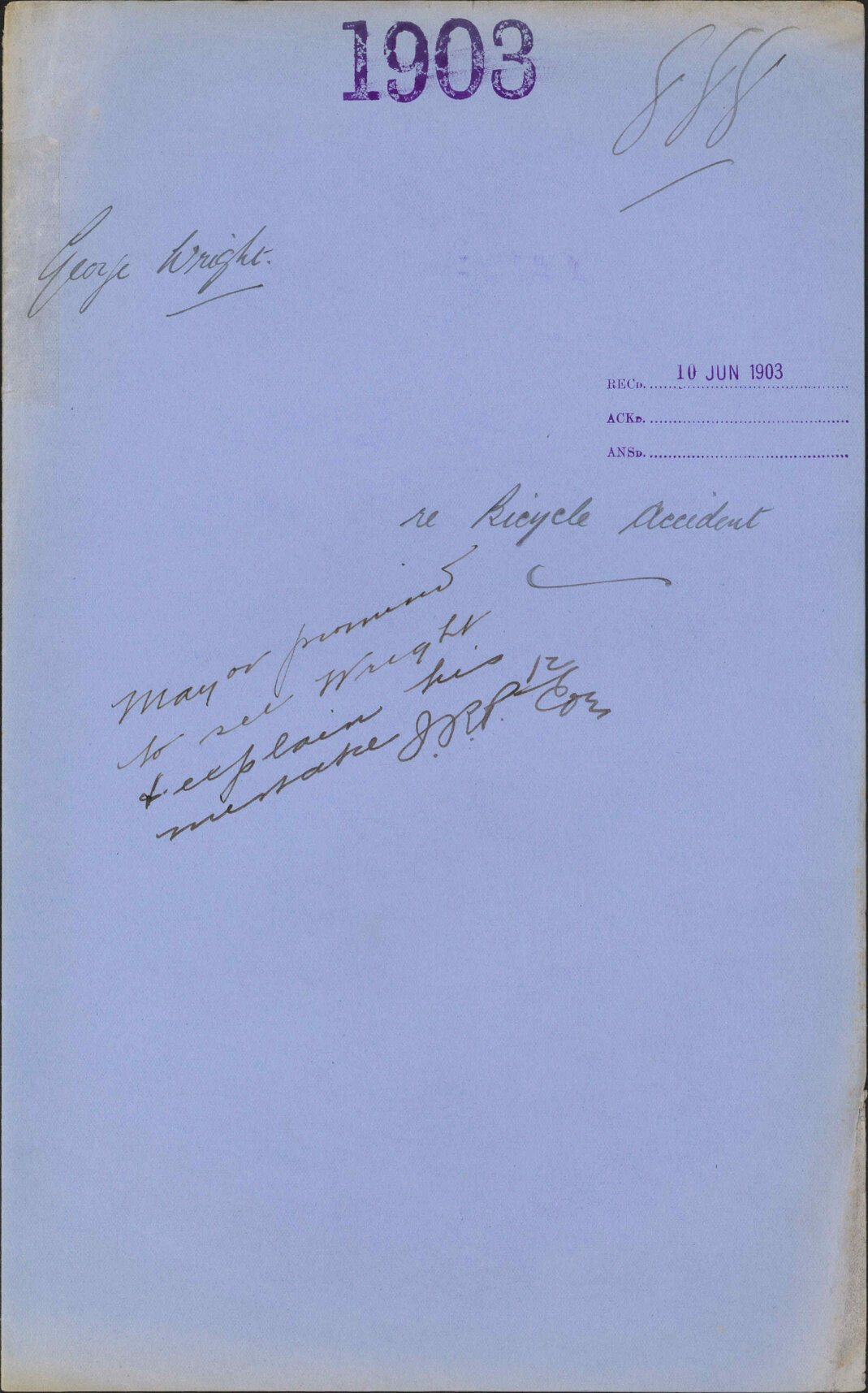 Re bicycle accident, George Wright