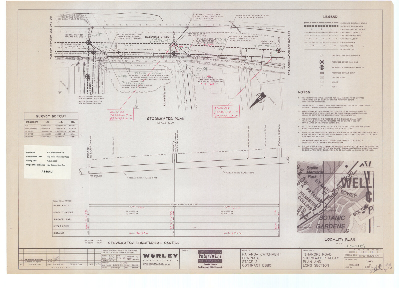 Tinakori Road, Stormwater Relay, plan and longitudinal section, sheet 2