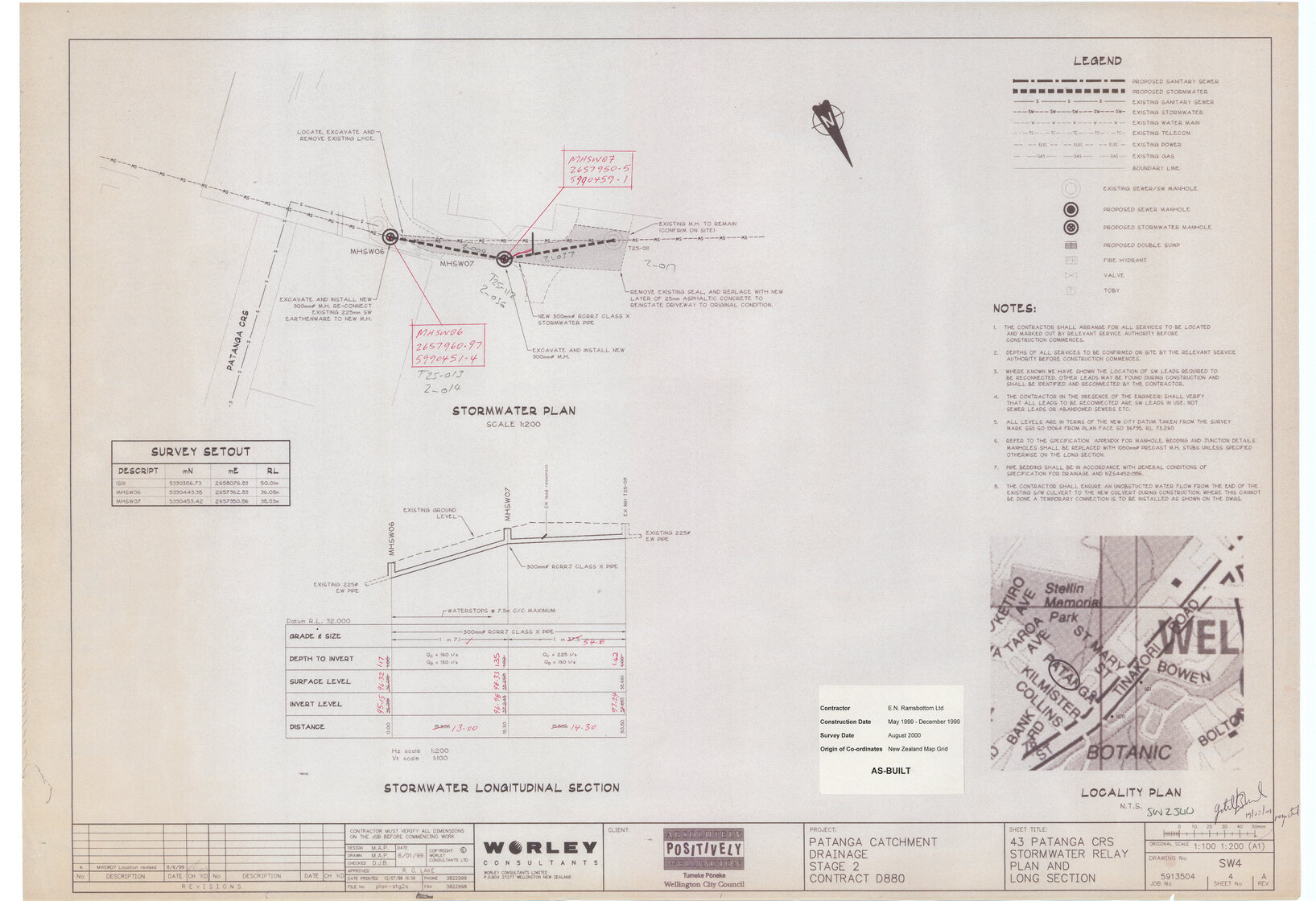 43 Patanga Crescent, Stormwater Relay, Plan and Longitudinal Section
