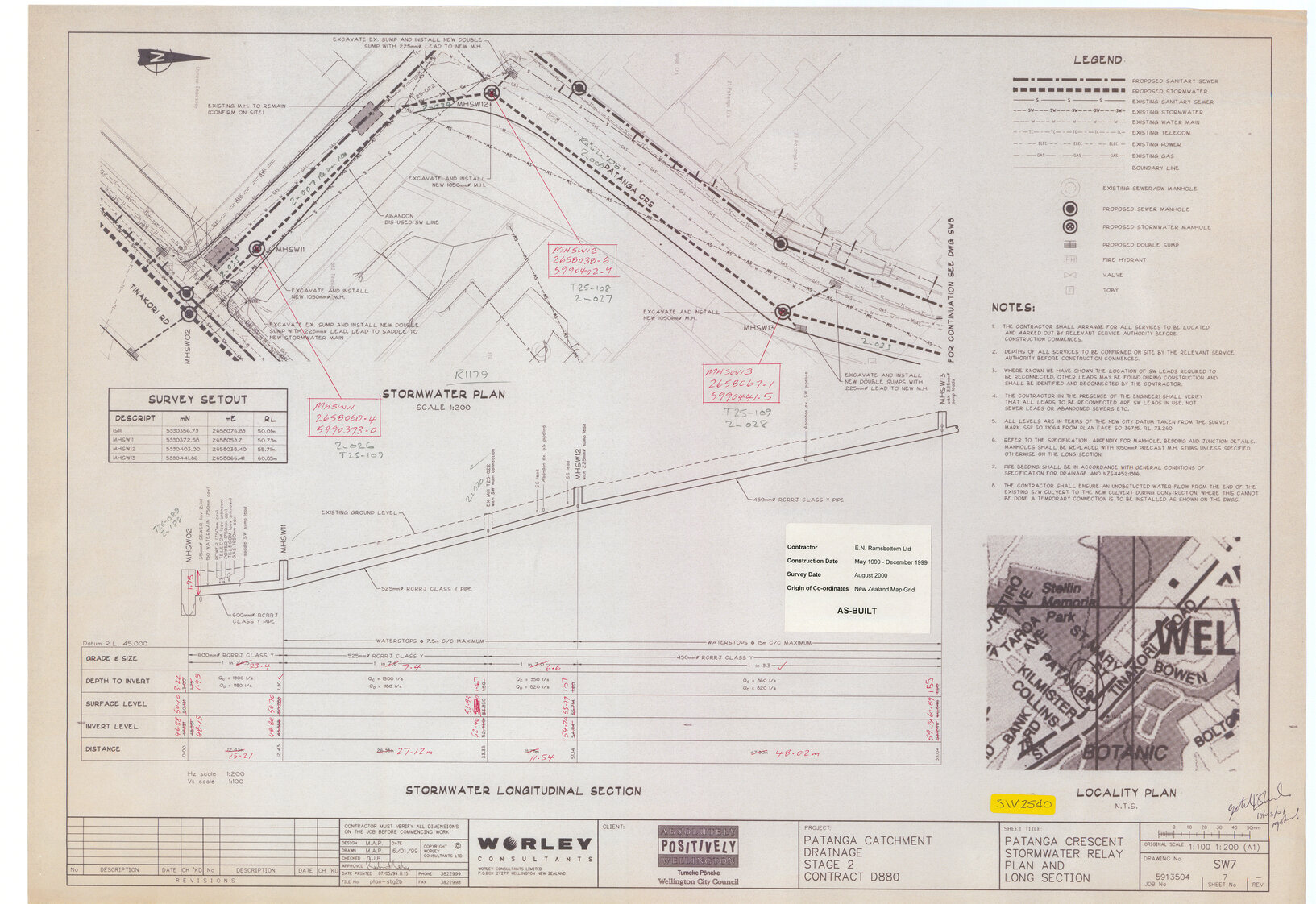 Patanga Crescent, Stormwater Relay, Plan and Longitudinal Section