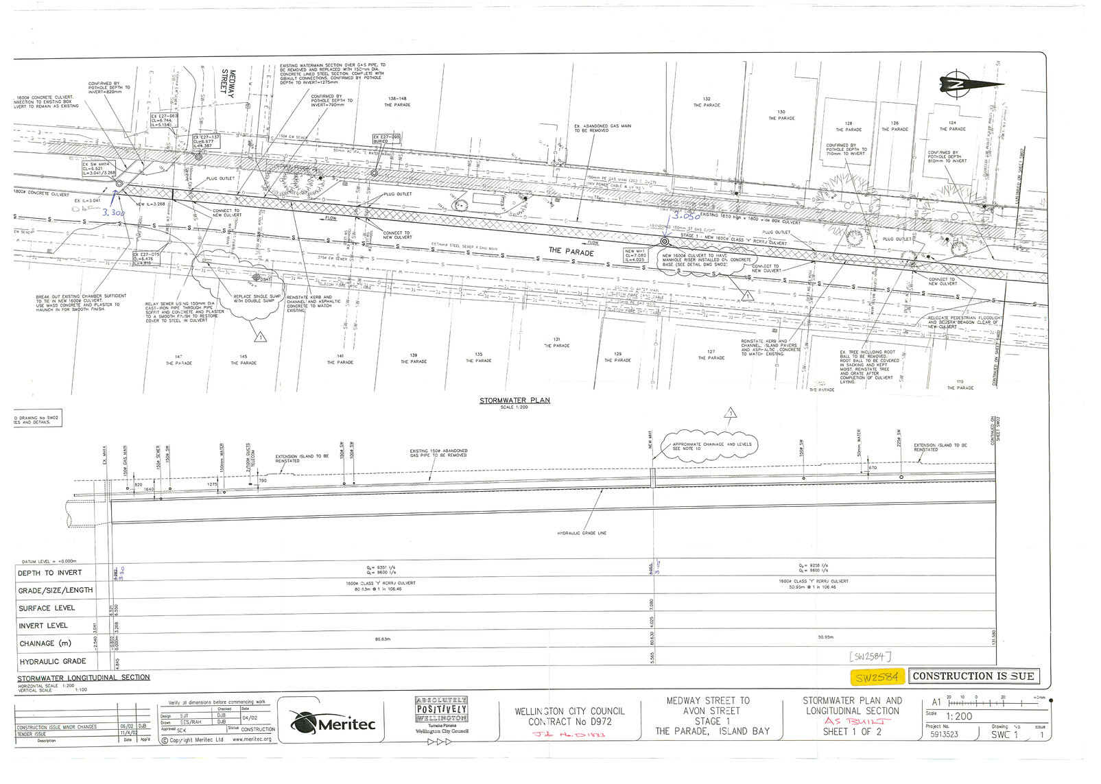 Medway Street to Avon Street, Stage 1, The Parade, Stormwater Plan and Longitudinal Section,