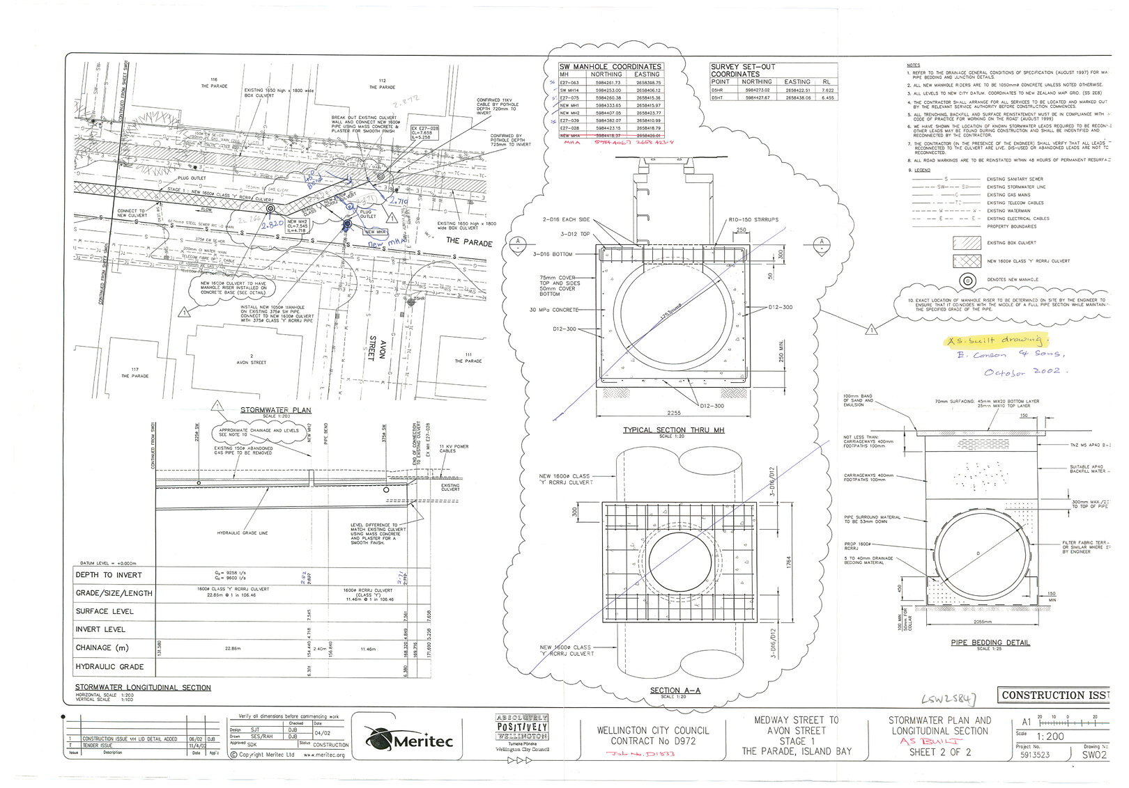 Medway Street to Avon Street, Stage 1, The Parade, Stormwater Plan and Longitudinal Section,