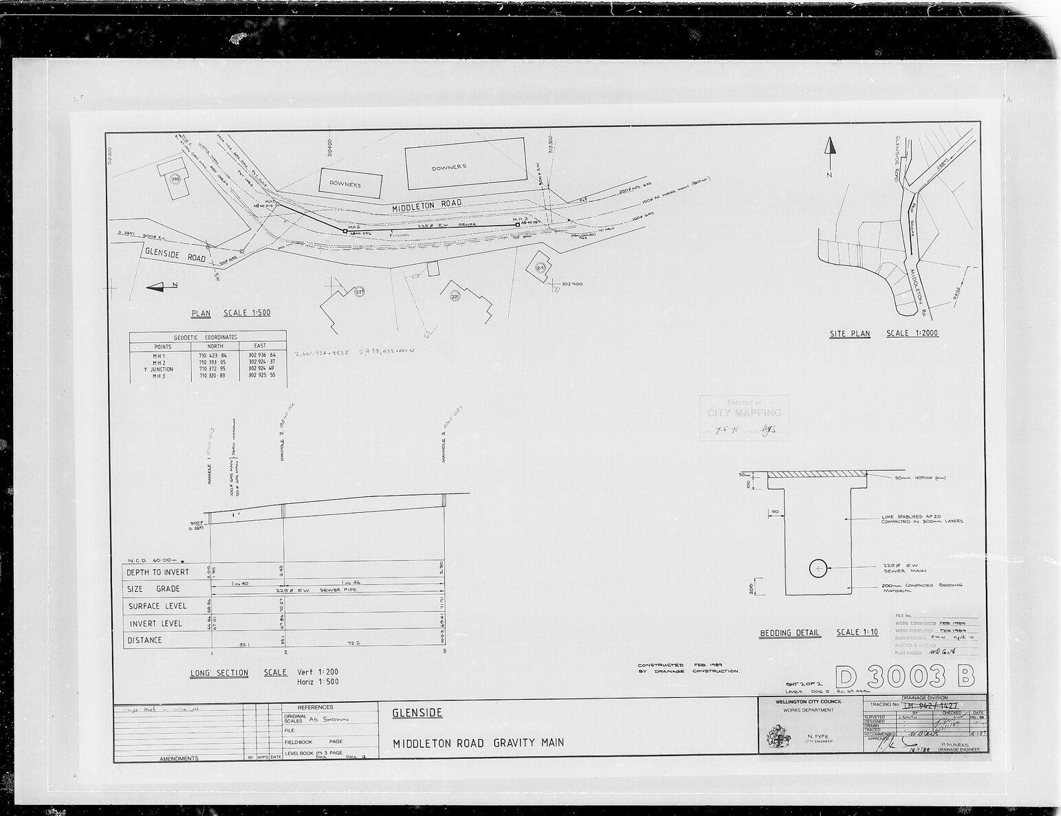Glenside, proposed sewerage system Middleton Road gravity main