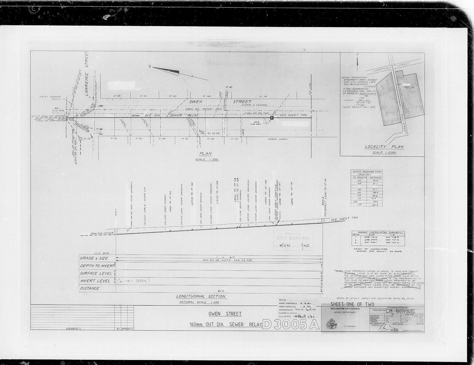 Owen Street, Lawrence Street, 160mm OUT DIA sewer relay