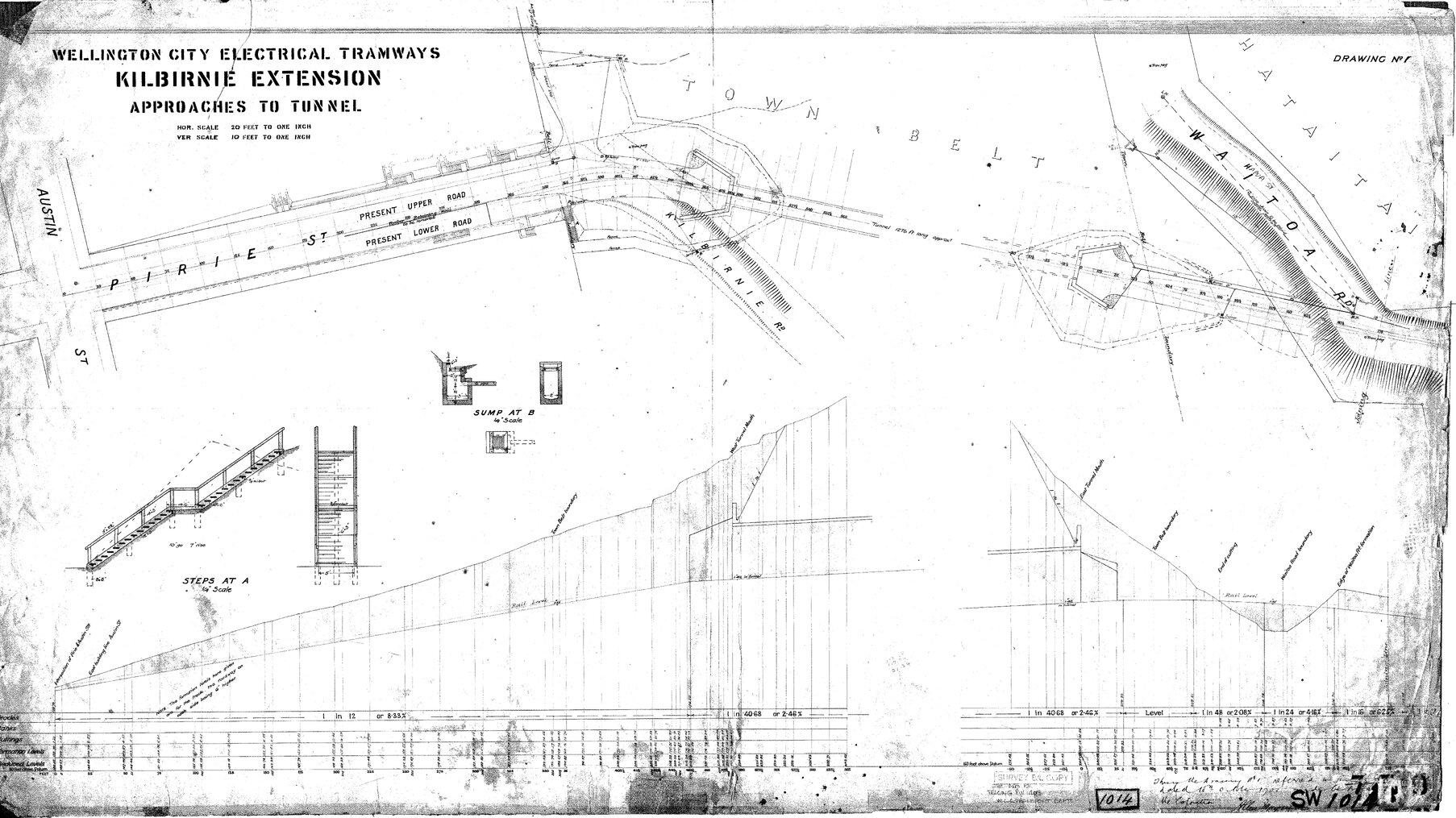 Wellington City Electric Tramways, Kilbirnie Extension, Approaches to Tunnel, Pirie Street, Drawing 1