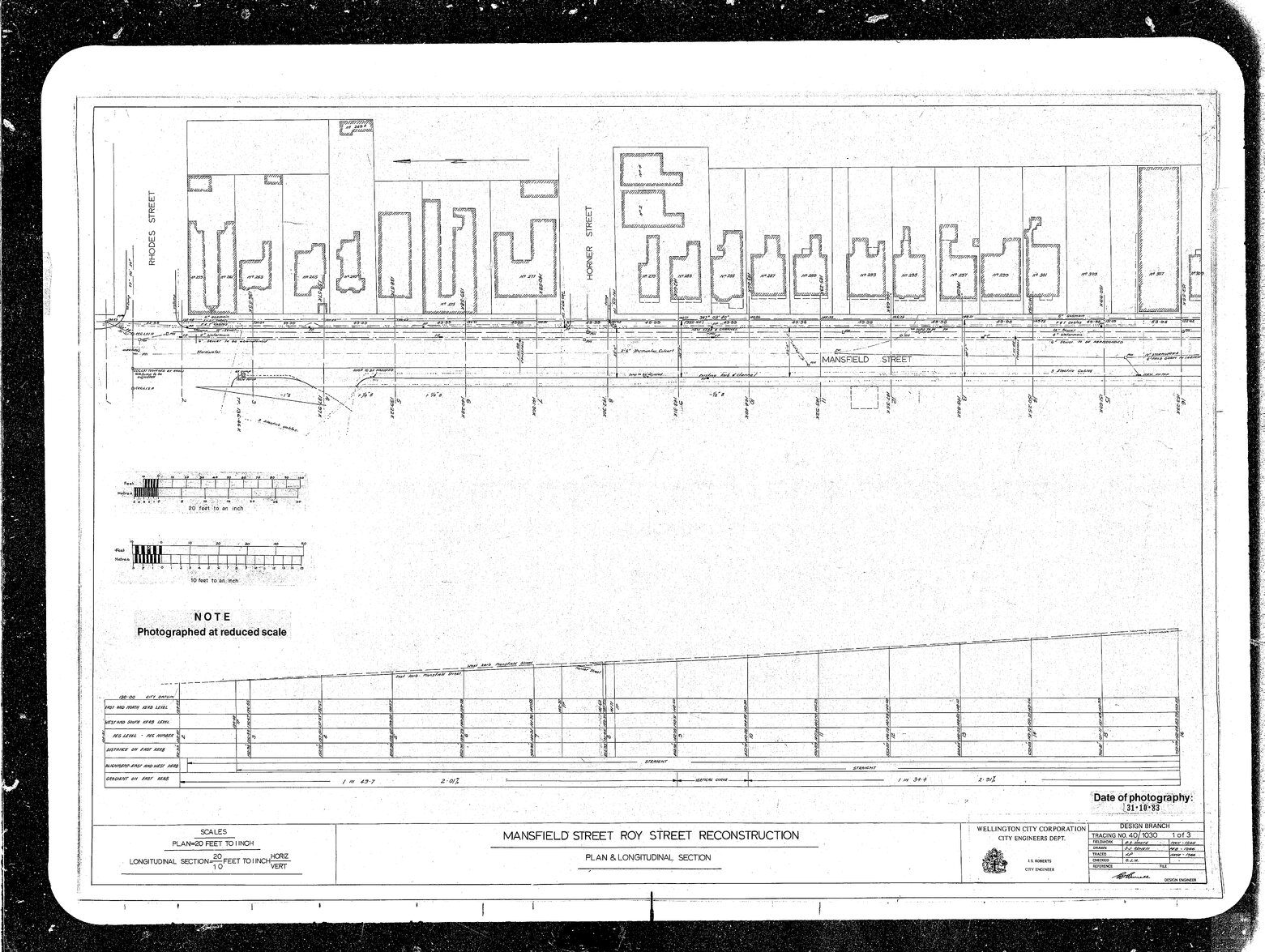 Mansfield Street to Roy Street Reconstruction, Plan and Longitudinal Section, Drawing 1