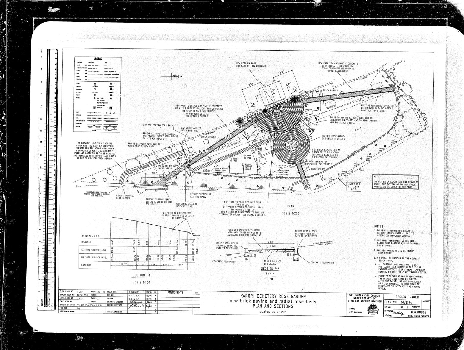Karori Cemetery Rose Garden, New Brick Paving &amp; Radial Rose Beds &amp; Sections
