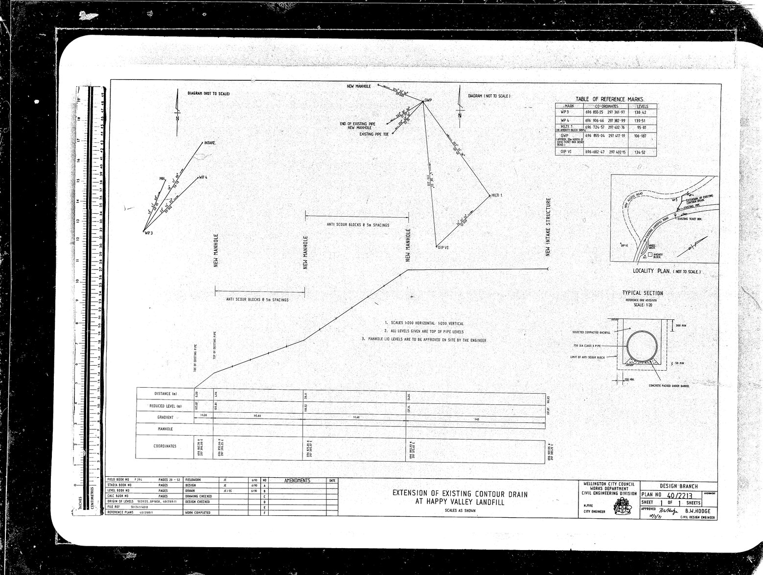 Happy Valley Landfill Contour Drain, Settlement Pond Scales as Shown