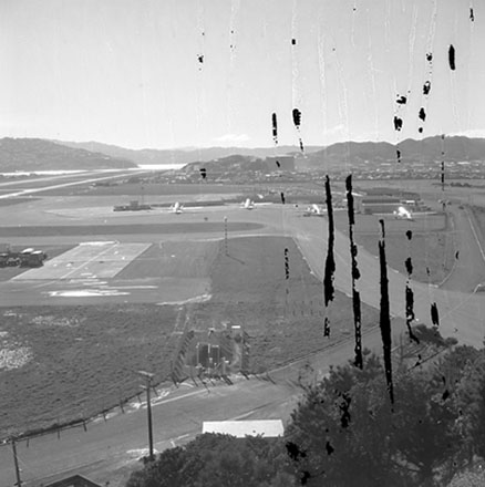 e. Elevated view of the runways and airport