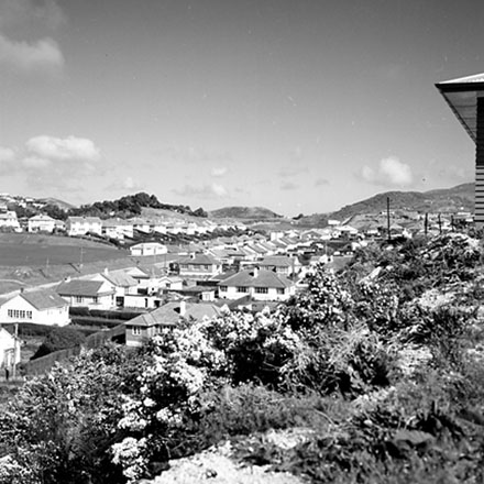 b. Elevated view of a residential area from Prospect Terrace. Area of State Housing