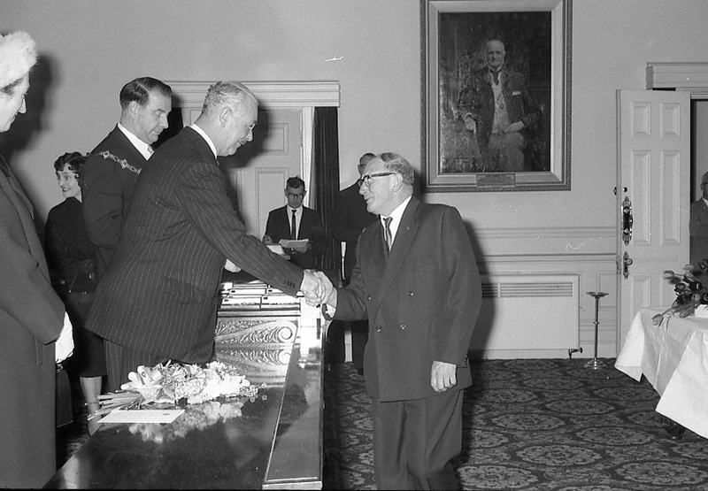 aj. Presentation of Medals to Councillors, His Excellency Sir Bernard Fergusson. Council Chambers