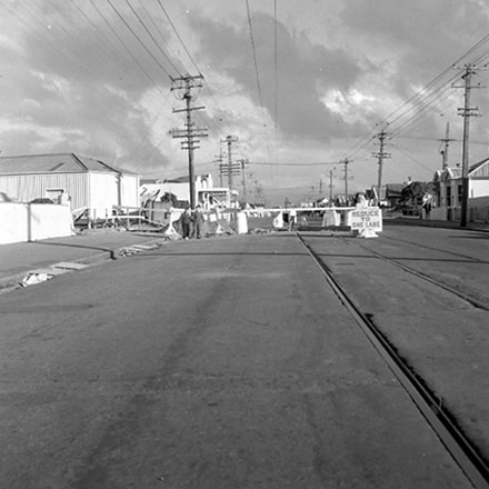 a. Street Works, 'Road Works' sign, Onepu Road, Lyall Bay