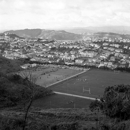 i. Elevated view of Netball court and Rugby field
