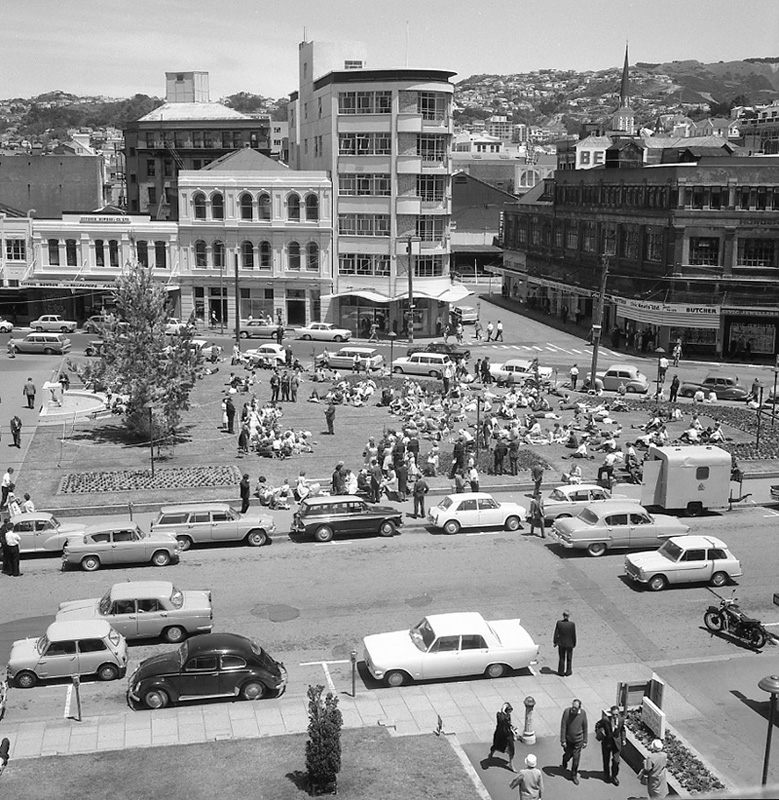 b. People on lawn, Civic Square