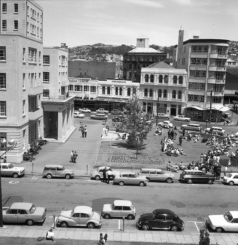 c. People on lawn, Civic Square