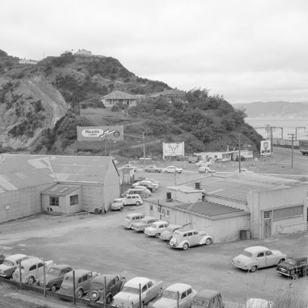a. Elevated view of the Ngauranga Gorge and Hutt Road intersection