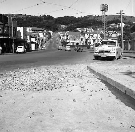 b. Basin Reserve on right, looking up Ellice Street. Council motor vehicle in foreground
