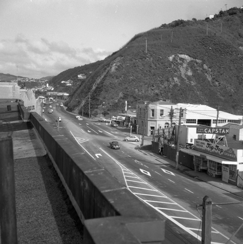 a. Elevated view of Hutt Road looking south, Post Office and BP Service Station on the corner. Commercial-industrial area