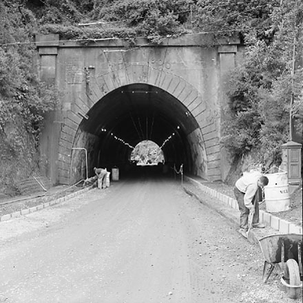 b. Views of entrance and interior of Karori Tunnel. Workmen