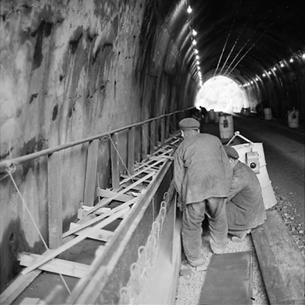 e. Views of entrance and interior of Karori Tunnel. Workmen