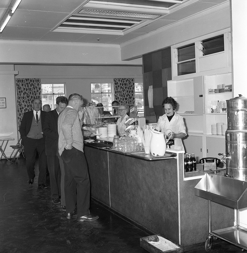 b. Cafeteria, Staff and customers
