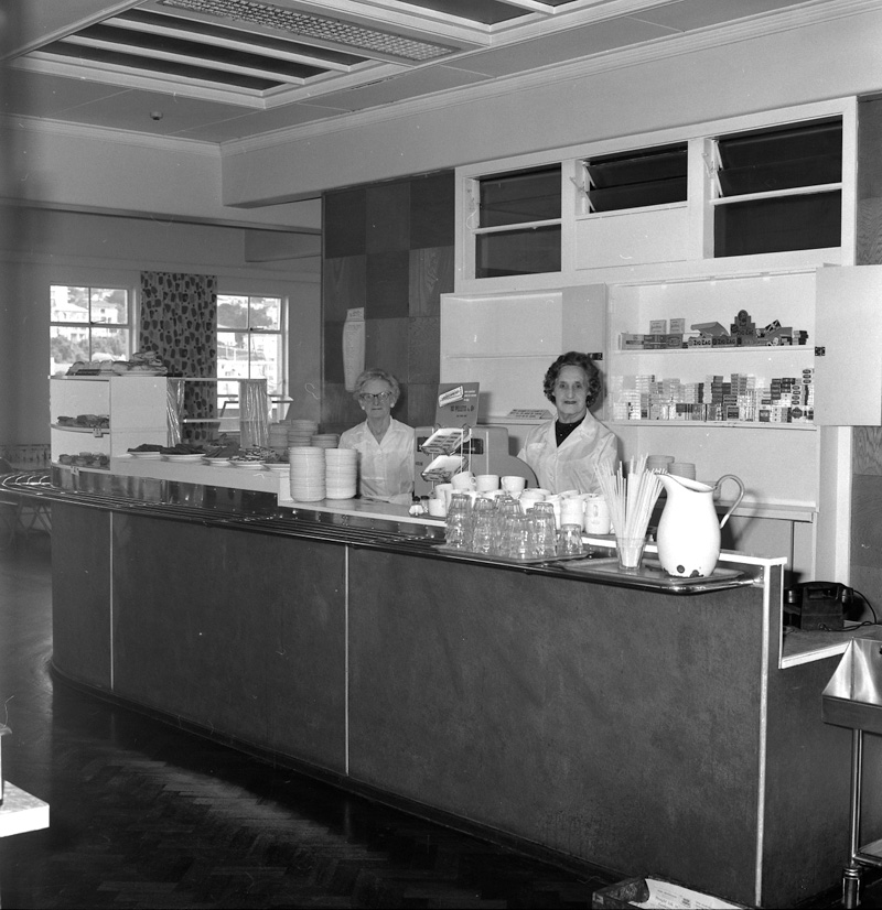 h. Cafeteria, Staff and customers