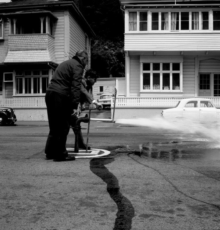 g. Testing Meters. Testing taps. Karori Reservoir tunnel. Depth indicator phone. Testing fire hydrant. Fountain rose garden