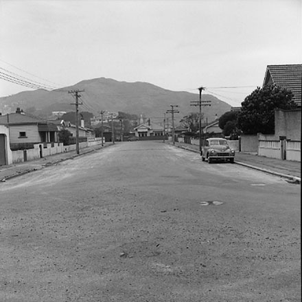 b. Looking east along Moselle Street, area of single storey wooden houses