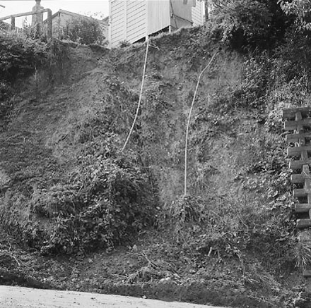 a. views of stairway access, collapsed bank