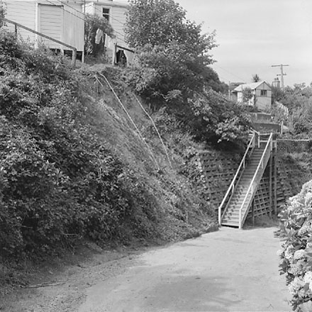 b. views of stairway access, collapsed bank