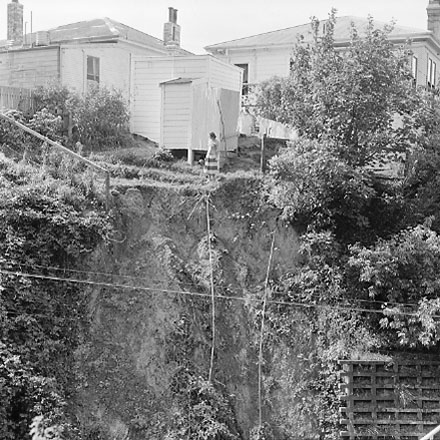 c. views of stairway access, collapsed bank