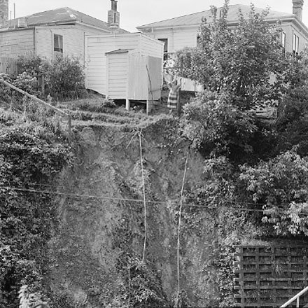d. views of stairway access, collapsed bank