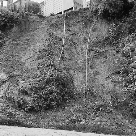 f. views of stairway access, collapsed bank