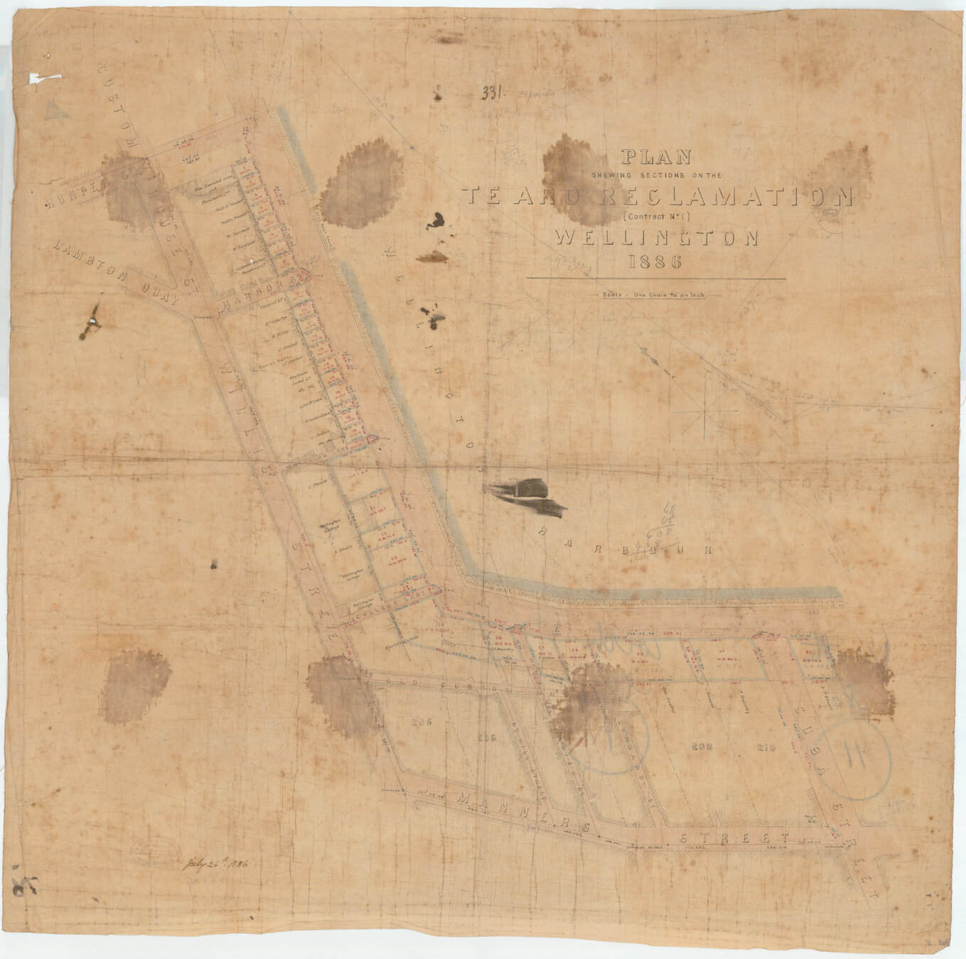 Te Aro Reclamation Contract 1, 1886, layout of sections, sheet 3, 1886