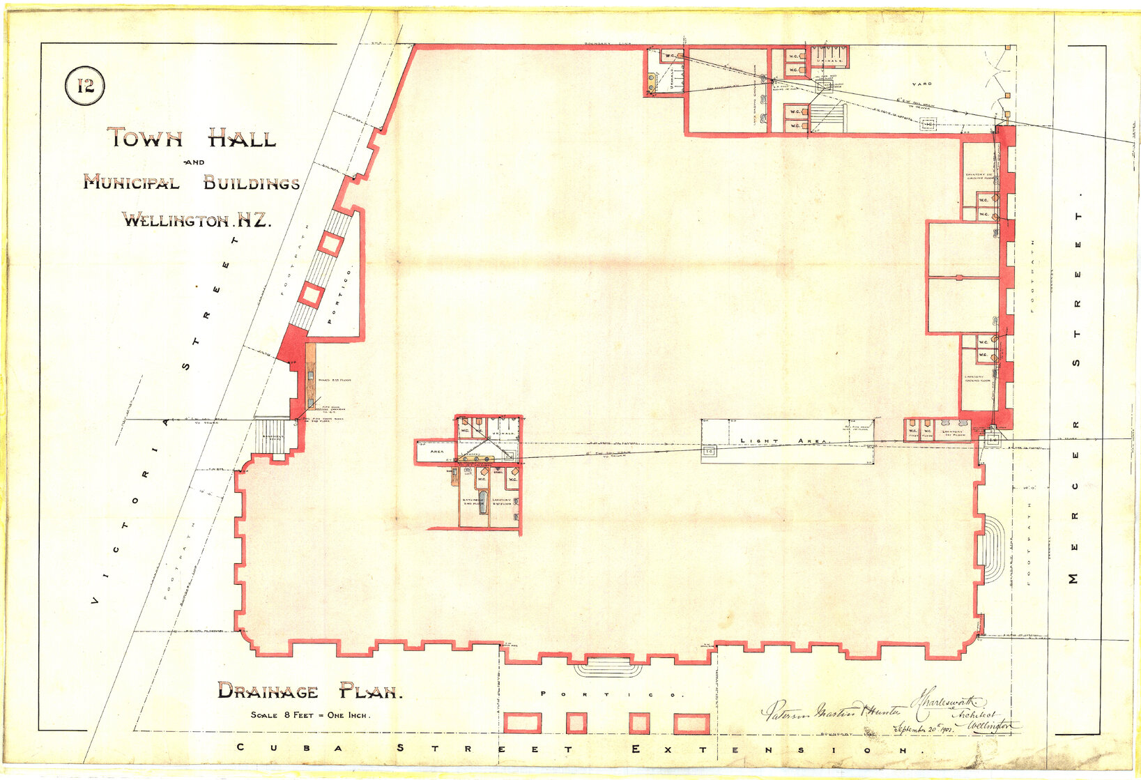 101-109 Wakefield Street, Wellington Town Hall and Municipal Building, drainage plan, sheet 12, 20 Sep 1901
