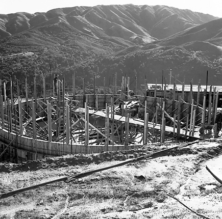 a. View of construction site, uprights have been installed