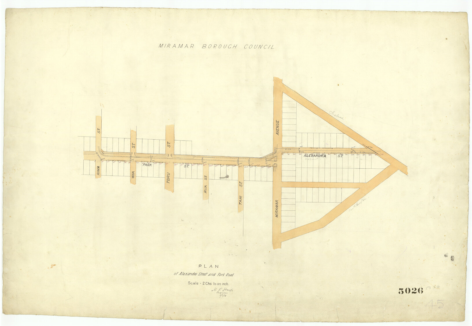 Miramar Borough Council, plan of Alexandra Street and Park Road
