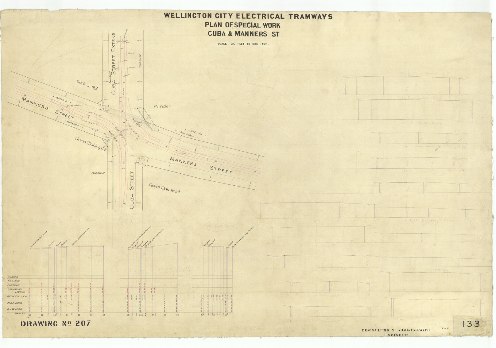 Wellington City Electric Tramways, plan of special works, Cuba and Manners Streets