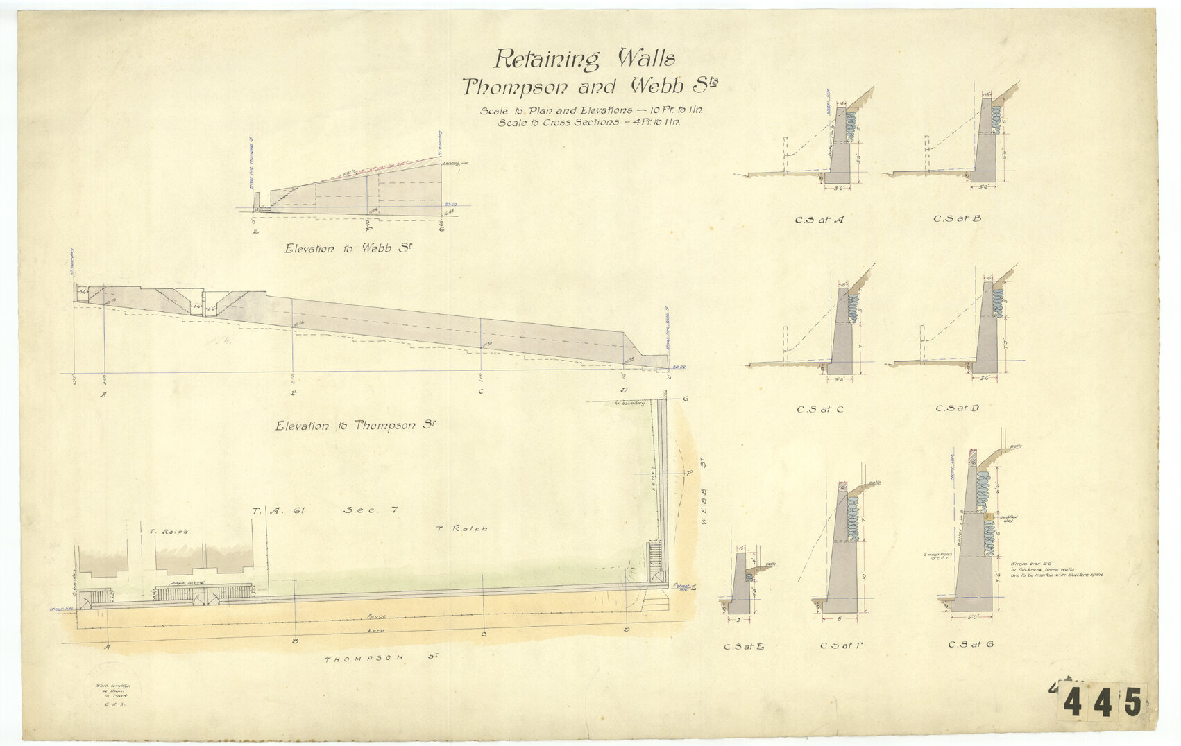 Retaining walls, corner Thompson and Webb Street
