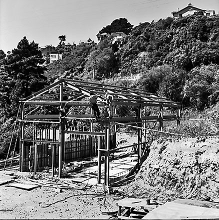 a. Workmen constructing building in Karori reservoir area