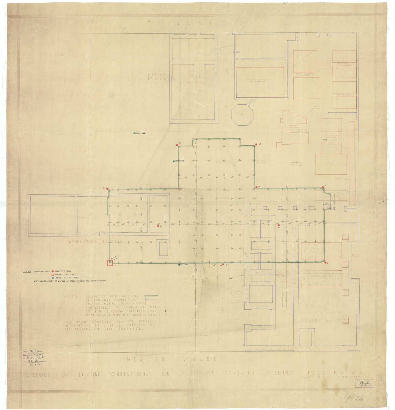 Setout of existing foundations on site of central library, Mercer Street